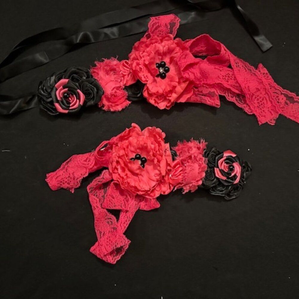 Hot Pink & Black Maternity Sash & Headband Set    7307  NWT Handmade Boutique